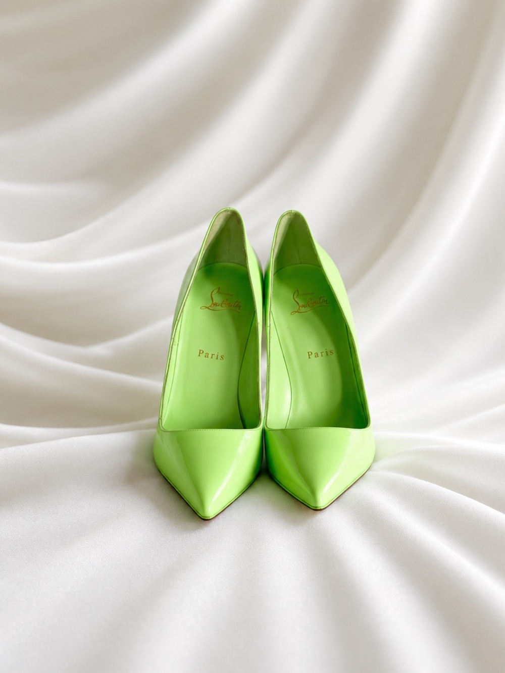 Christian Louboutin Mint Green Patent Leather Pointed-Toe Pumps